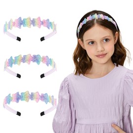 Aprince Glitter Girls Headbands 3Pcs, Sparkle Purple Headband for Girls, Cute Little Girl Star Head Bands with teeth, Shiny Hair Accessories for Girls, Bling Toddler Rainbow Hairband for Kids