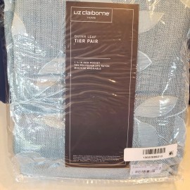 Liz Claiborne STONE BLUE Quinn Leaf Rod-Pocket Tier Pair 60"W x 36"L