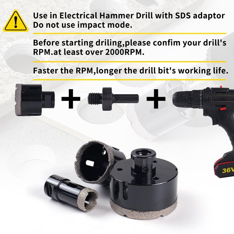 13PCS Diamond Core Drill Bit Set, Diamond Hole Saw Kit
