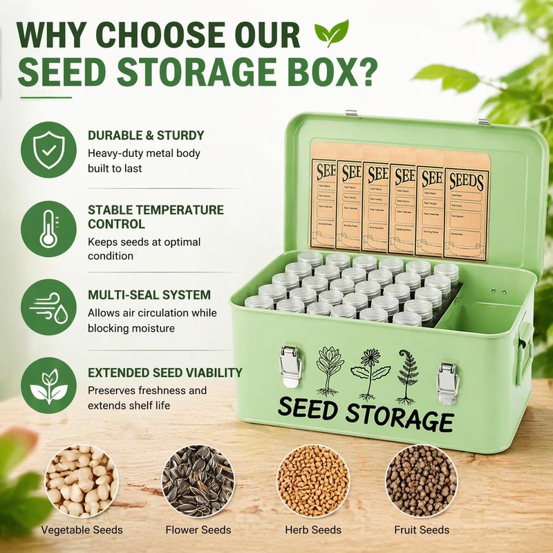 FOCHIER F Large Metal Seed Storage Organizer Box with Lid,