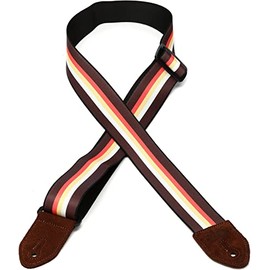 2" Print Guitar Strap on Polyester with Suede Leather Ends. Black Plastic Slide And Suede Ends. Adjustable From 35"to 60".