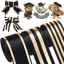 WILLBOND 3 Rolls 1.5 Inch Christmas Ribbons Striped Grosgrain Fabric Ribbons 15 Yards Wide Striped Gifts Wrapping Decor for Xmas Wreath Making DIY Crafts Party Supplies, 3 Styles(Black and Gold)