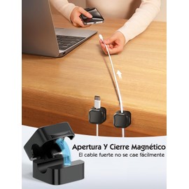LHMNLU Organizador Magnético de Cables de 10 Piezas, Asegura y Oculta Cables en la Mesa, para Montaje en la Mesita de Noche, Pared del Automóvil (Negro)