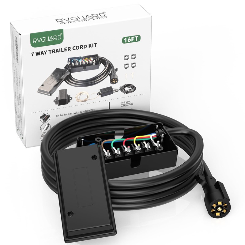 RVGUARD 7 Way 16 Foot Trailer Cord with 7 Gang