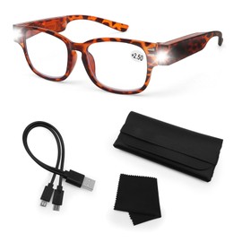 Lighted Magnifying Glasses Rechargeable Reading Glasses with Lights Bright LED Readers Glasses with Lights and Magnifier for Women Men Eyeglasses Hands Free Magnifying Eyewear Lighted Eye Glasses+2.0