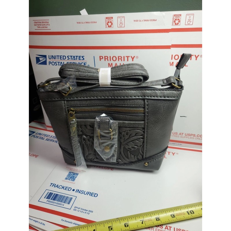 B.O.C. Born Concept Purse Tote Handbag CHARCOAL Filigree Embossed Pockets