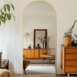 Furnbar Full Length Mirror, 71"x28" Arched Full Body Mirror, Floor Mirrors with Stand, Body Mirrors Standing Hanging Leaning Against Wall,Aluminum Frame Mirrors for Bedroom Cloakroom,Living Room,Gold