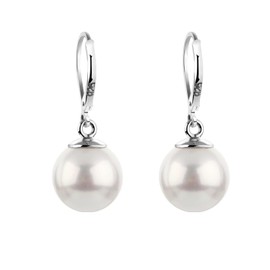 Ladies Earrings Earrings with Nena Lina 12 mm Muschelkern-Pearl and Shiny Surface, Handworked Sterling 925 Silver in
