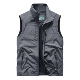 Outdoor Lightweight Utility Vest, Full Zip, Multiple Pockets, Navy Blue (US, Alpha, X-Large, Regular, Regular, Grey)