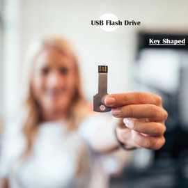 USB Flash Drive, Aluminum Alloy Key Shaped USB 2.0 Pen Drive Silver, Portable USB Drive (64GB)