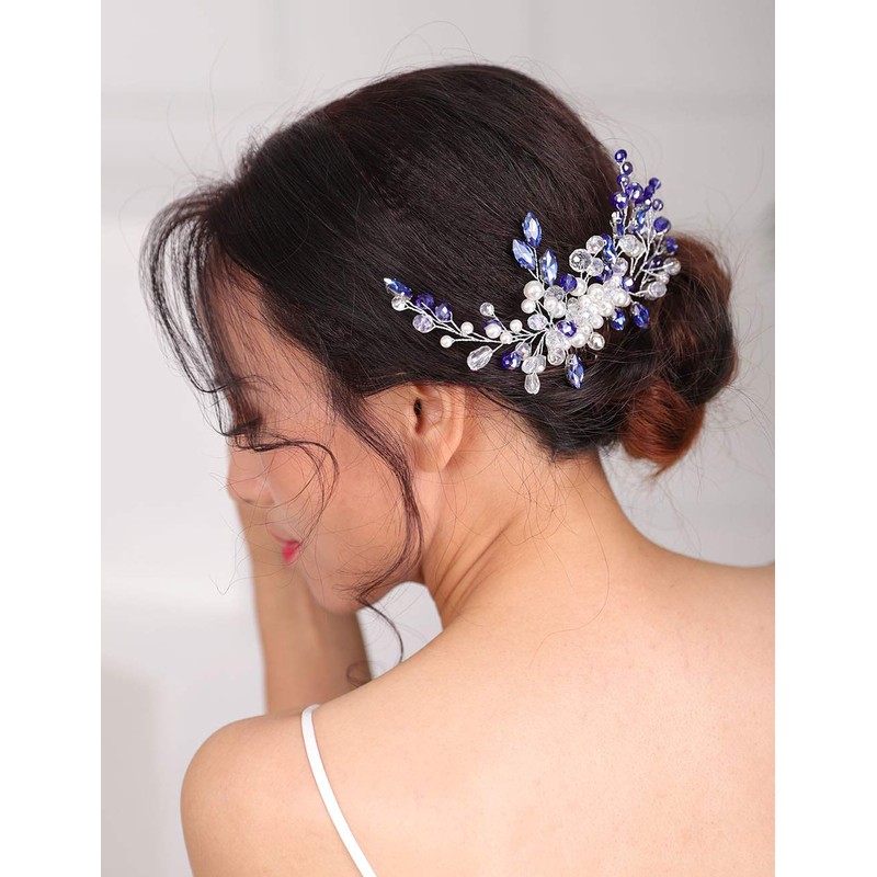 DeniferyBridal - Peine para el pelo, diseño clásico, color azul