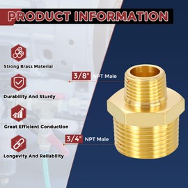 Kozelo Pack of 2, 3/4" NPT Male to 3/8" NPT Male Solid Brass Hose Fittings Adapter
