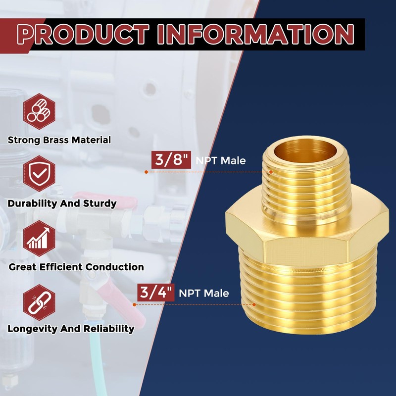 Kozelo Pack of 2, 3/4" NPT Male to 3/8" NPT
