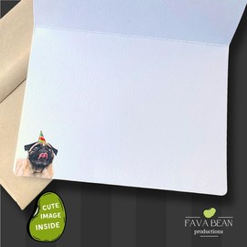 Fava Bean Productions Happy Birthday Card with Dogs, Pug Card (1 Premium Card, 5x7 inches, Blank Inside) Pug Happy Birthday Card, Happy Birthday from Dog, Cute Birthday Card with Pug - 378