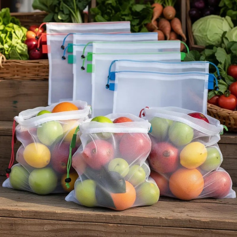 Set 24pzs Bolsas Ecológicas Reutilizables Malla Lavables para Guardar Fruta