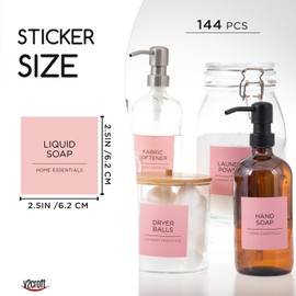 Minimalist Washroom Labels Set, v2croft 144 Pre-Printed Matte Vinyl Home Organization Stickers for Laundry Room, Laundry Closet, Bathroom, Cleaning Products, Waterproof Stickers (Pink)