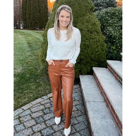 VILIGO Brown Faux Leather Pants Women Casual Jeans Pockets Straight Leg Pants M