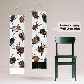 PLIGREAT 2 Pack Bohemian Beetle Wall Tapestry Aesthetic Vertical Wall Hanging for Bedroom Living Room Home Decor Long Narrow Art Tapestry with Tassels, 52" x 13"/130 x 33cm