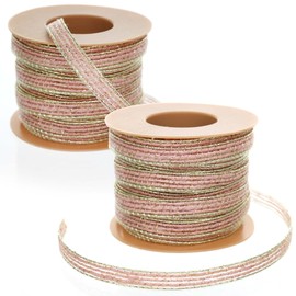 ARTSY Crafts 2 Pk 1/4 Inch Burlap Ribbon Roll with Glitter Trims, 10Yd ea, Rustic Jute Fabric Craft Ribbon for Wedding Party Supplies, Gift Wrapping, DIY Crafts, Christmas Decorations (Pink)