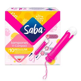 Saba Tampones Regular Con Aplicador Compacto, Flujo Moderado, 10 Piezas