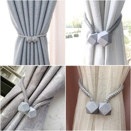 Curtain Tiebacks,4 PCS Magnetic Curtain Tie Backs Curtain Drapes Clips Curtain Clips Rope Holdbacks for Home Office Hotel Window Draperies Decoration