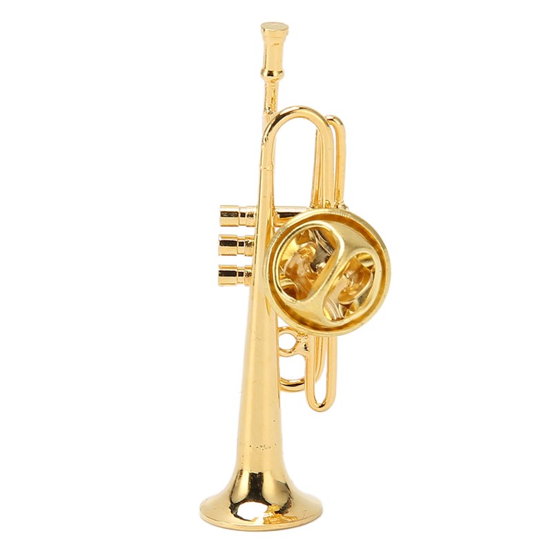 Gold Miniature Trumpet Shaped Lapel Brooch Pin Brass Exquisite Mini