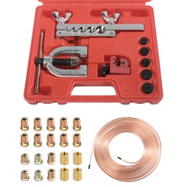 RACOONA Brake Line Kit,Car Accessories 25ft 3/16 Copper Coated Brake Line Kit+Double&Single Flaring Tool Kit,with 16 Fittings and 4 Unions Brake Line Fittings,Fits Fuel Systems (Gold-3/16)