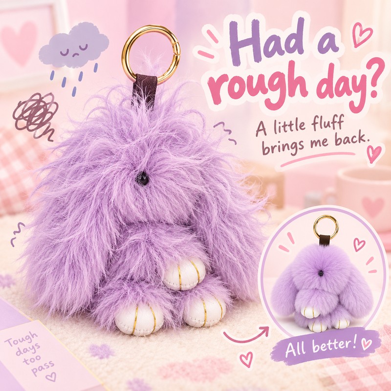Fluffy Bunny Keychain for Bags & Keys – Messy or