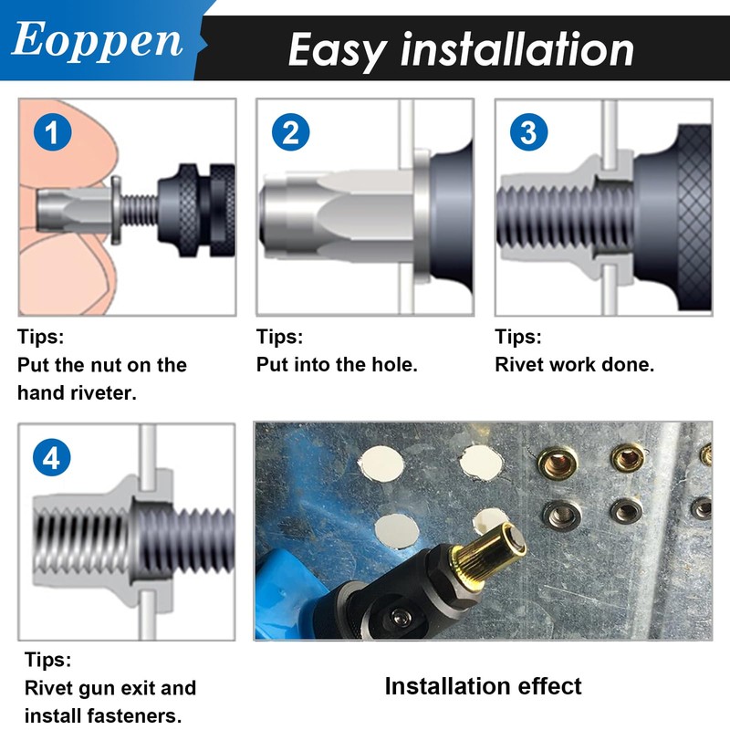 Eoppen 1000Pcs SAE & Metric Rivet Nuts Assortment Kit 6-32,