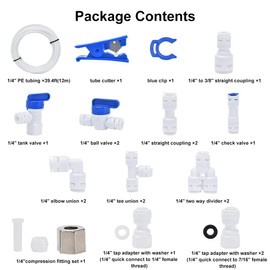 Refrigerator Water Line Kit, CNAODUN with 1/4" OD 39.4ft Water Tubing Ice Maker Water Line Kit Reverse Osmosis Quick Connect Fittings Push To Connect Water Tube Fittings for Refrigerator Ice Maker…