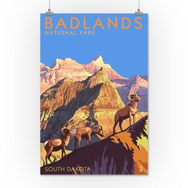 Badlands National Park, South Dakota - Bighorn Sheep (16x24 Giclee Gallery Print, Wall Decor Travel Poster)