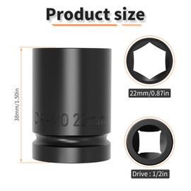 FOCMKEAS Impact Socket 22mm Shallow Socket 1/2 drive Lug Nut Flip Socket Chrome-Moly Steel 6-point for Car Mecchancy and Electrician Mechanic Repair Shop