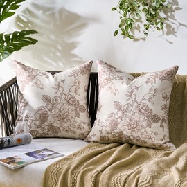 Cushion Cover 45 x 45 cm Sofa Cushion Cover Pink and White Flowers Set of 2 Vintage Flower Cushion Covers Waterproof Double-Sided Pattern Decorative Cushion for Patio Sofa Bedroom Indoor Outdoor Party