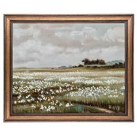 Gold Framed Vintage Wall Art Classical French Landscape Wildflowers Field Painting Canvas Print Kitchen Bedroom Wall Decor (wildflower field, 12L x 9.5W)