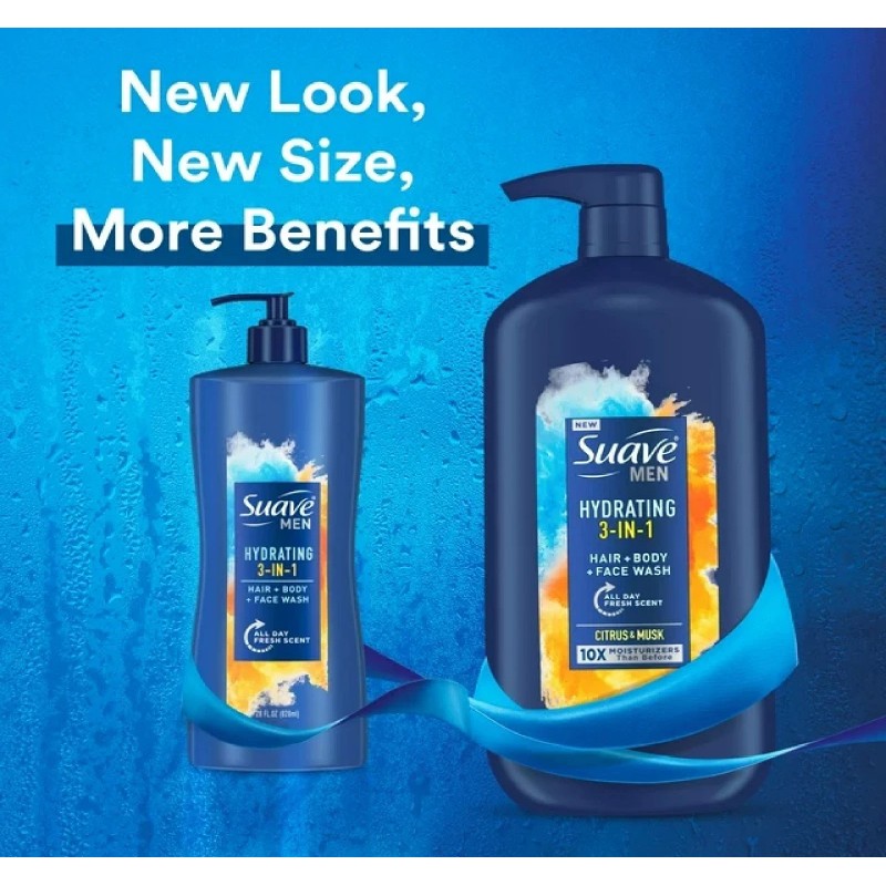 Suave Men 3 in 1 Mens Body Wash, Hair, Face