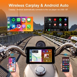 Motorcycle Carplay Screen, Wireless CarPlay & Android Auto for Motorbike Accessories Hodozzy 5 inch IPS Touch Screen Portable Car Stereo for Motorbike Waterproofs, Dual Bluetooth, GPS Navigation, Siri