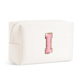 SEFORICO Makeup Bag - Initial Make Up Bag Monogram Cosmetic Case Travel Bags for Girls Toiletry Bag for Women Teen Girl Gifts Friend Wedding Gifts (Letter I)