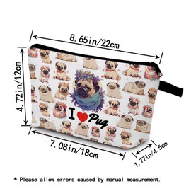 YULUENZE Funny Pug Gift I Love Pug Makeup Bag Cute Small Organizer Bag with Zipper Pug Puppy Toiletry Cosmetic Bag Birthday Gifts for Pug Lovers Women Friends