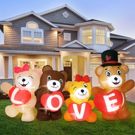 Silipull 7 ft Long Valentine's Day Inflatable 4 Bear Love Heart Decorations with LED Lights for Outdoor Valentine's Day Wedding Proposal Ceremony Romantic Night Anniversary Yard Lawn Garden