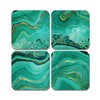 4 x Square Green Agate Coasters - Marble Effect Ink