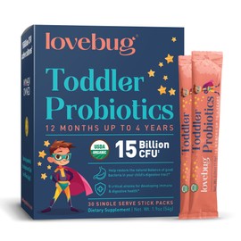 Lovebug Kids Probiotic Powder with Prebiotic Fiber - Toddler Immunity Support & Constipation Relief - USDA Organic Probiotics for Childrens Gut & Digestive Health (Ages 1-4) - 30 Pack (Unflavoured)