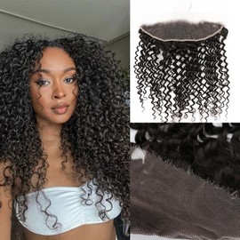 HD Lace Frontal 13 * 4"Ear to Ear Frontal Hair Weaves Pre Plucked Human Hair Full Lace Closure With Baby Hair Natural Color Brazilian Wet and Wavy Curl 14"