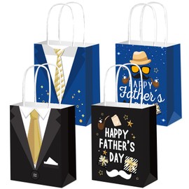 Blinket Father's Day Gift Bags Father's Day Paper Bag with Handle Best Dad Gift Wrap Bags for Dad Papa Grandpa Father's Day Birthday Party Supplies Decor Favor Fathers Day Paper Bag Style A