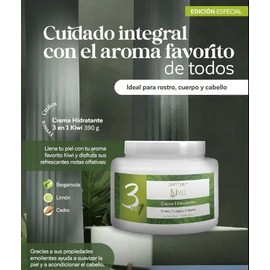 Crema Hidratante 3 En 1 Zermat Kiwi 390 ml | Para Rostro Cuerpo y Cabello | Hidratación Profunda Día y Noche | Piel Mixta | Con FPS y Aroma Cítrico