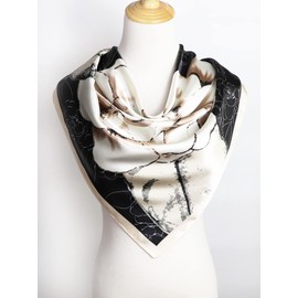 vabovin Silk Like Bandana, 35x35 Satin Large Square Head Scarf for Hair Wrapping for Sleeping (Flowers White Black)