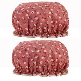 Stylish Double Layer Waterproof Shower Cap for Women - Elegant Bath Cap Reusable, Fashionable Shower Hat for Women & Girls (2pcs red flower)