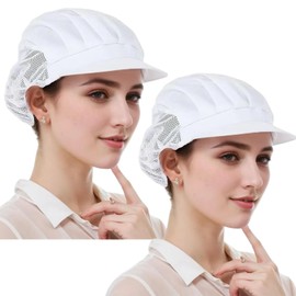 FKDG 2 Pack White Chef Hat Adjustable Cooking Cap with Brim Half Mesh Half Cloth Hair Nets for Kitchen Restaurant Bakers Hat