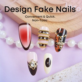 Press on Almond Nails Short Length Glossy Full Cover Acrylic Almond Shaped False Nails with Designs Artificial Almond Fake Nails with Charms Glue Stick on Fingernails for Women Girls(XL10289)