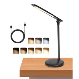 Aigostar LED Schreibtischlampe, schreibtischlampe kinder dimmbar, 3 Modi und 5 Helligkeitsstufen, faltbar und flexibel, desk lamp mit 100cm USB-Kabel und Speicherfunktion, Touch-Steuerung, Schwarz