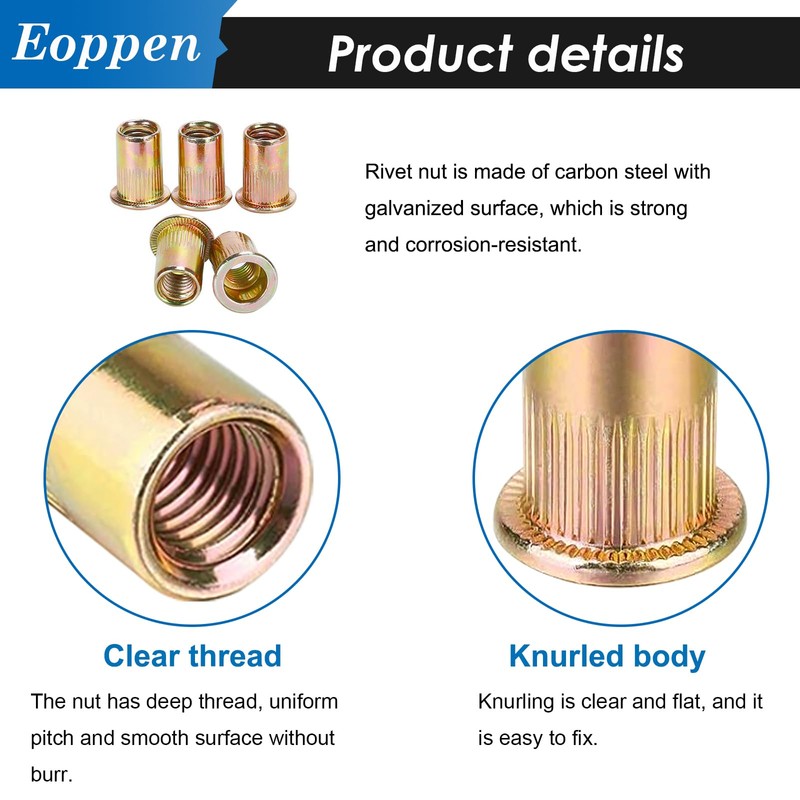 Eoppen 30Pcs M8 Rivet Nuts with Hand Rivet Nut Tool,
